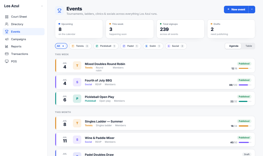 Events agenda
